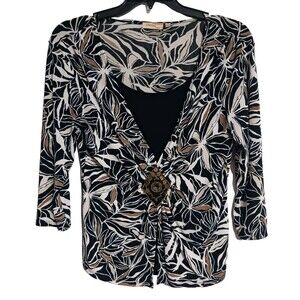 Women's Choices Petite 3/4 Sleeve Blouse Size Petite M Top Floral